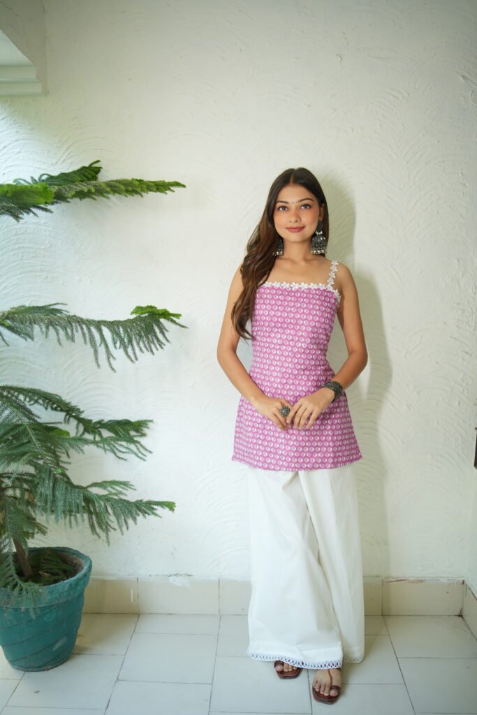Pink floral Short kurti